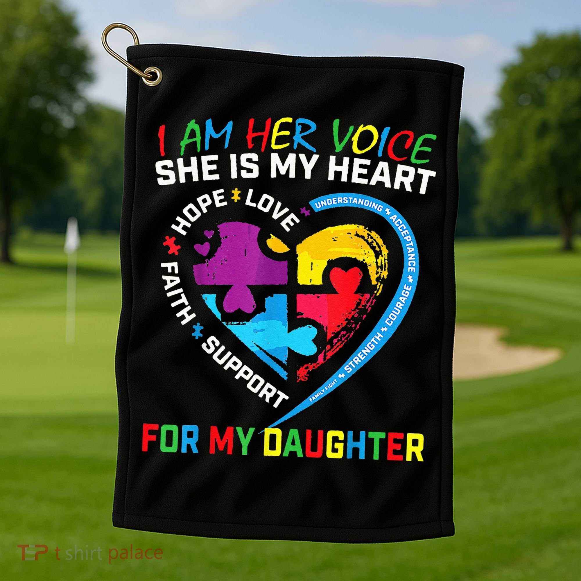 I Am Her Voice Daughter Autism Awareness Mom Dad Puzzle Golf Towel