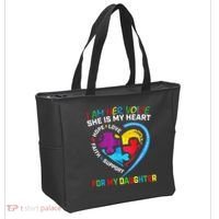 I Am Her Voice Daughter Autism Awareness Mom Dad Puzzle Tote Bag thumb 2