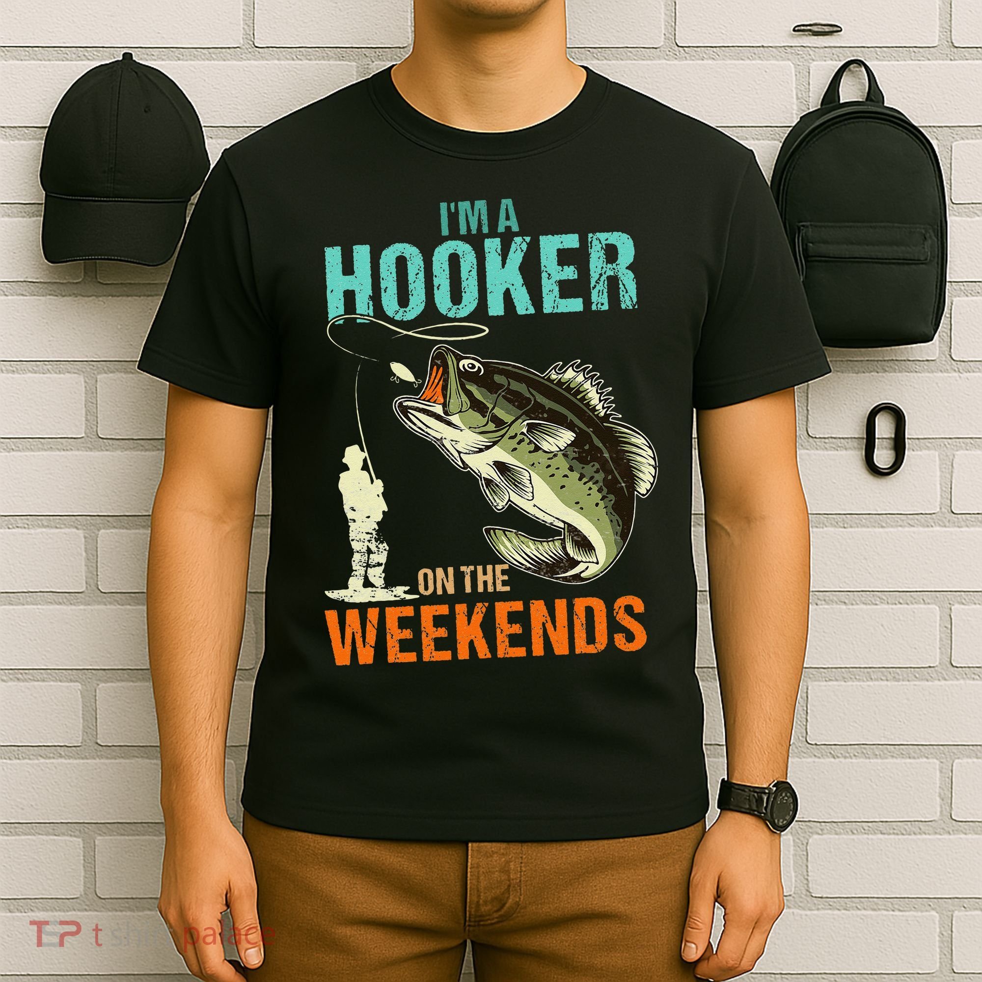 Im A Hooker On The Weekend Funny Fishing Fisherman Vintage T-Shirt