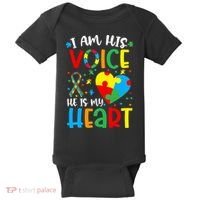 I am His Voice Mom Mama Autistic Autism Awareness Month Baby Bodysuit thumb 0