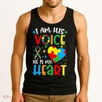 I am His Voice Mom Mama Autistic Autism Awareness Month Tank Top thumb 3