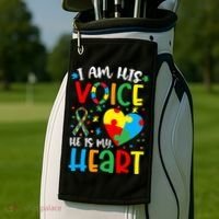 I am His Voice Mom Mama Autistic Autism Awareness Month Golf Towel thumb 2