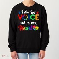 I Am His Voice He Is My Heart Autism Awareness Women's Sweatshirt thumb 0