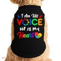 I Am His Voice He Is My Heart Autism Awareness Doggie Tank thumb 0
