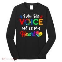 I Am His Voice He Is My Heart Autism Awareness Long Sleeve Shirt thumb 0