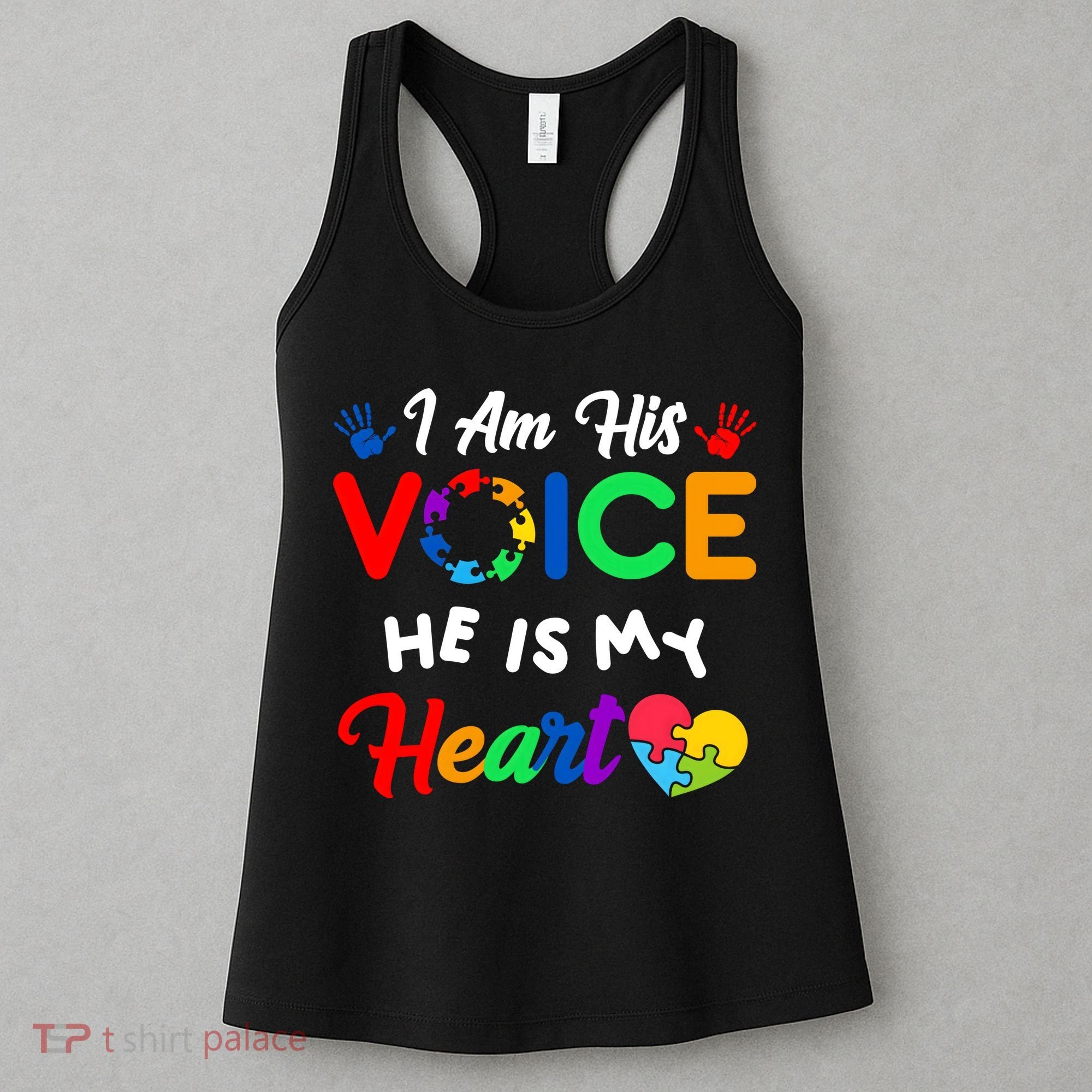 I Am His Voice He Is My Heart Autism Awareness Women's Tank Top