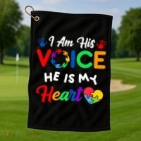 I Am His Voice He Is My Heart Autism Awareness Golf Towel thumb 1