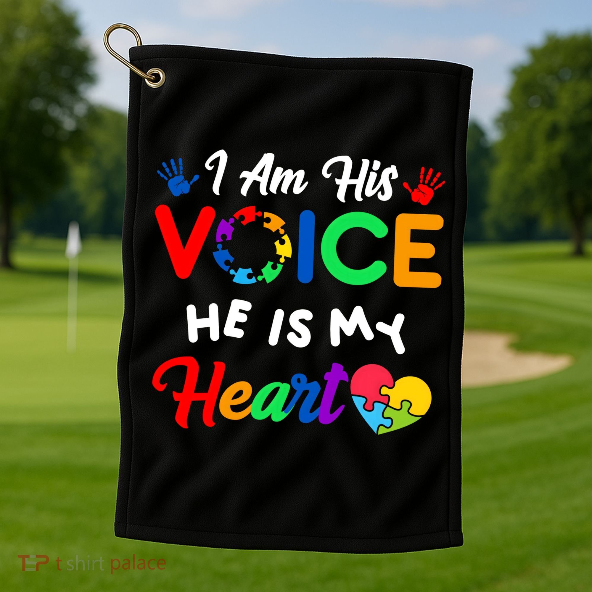 I Am His Voice He Is My Heart Autism Awareness Golf Towel