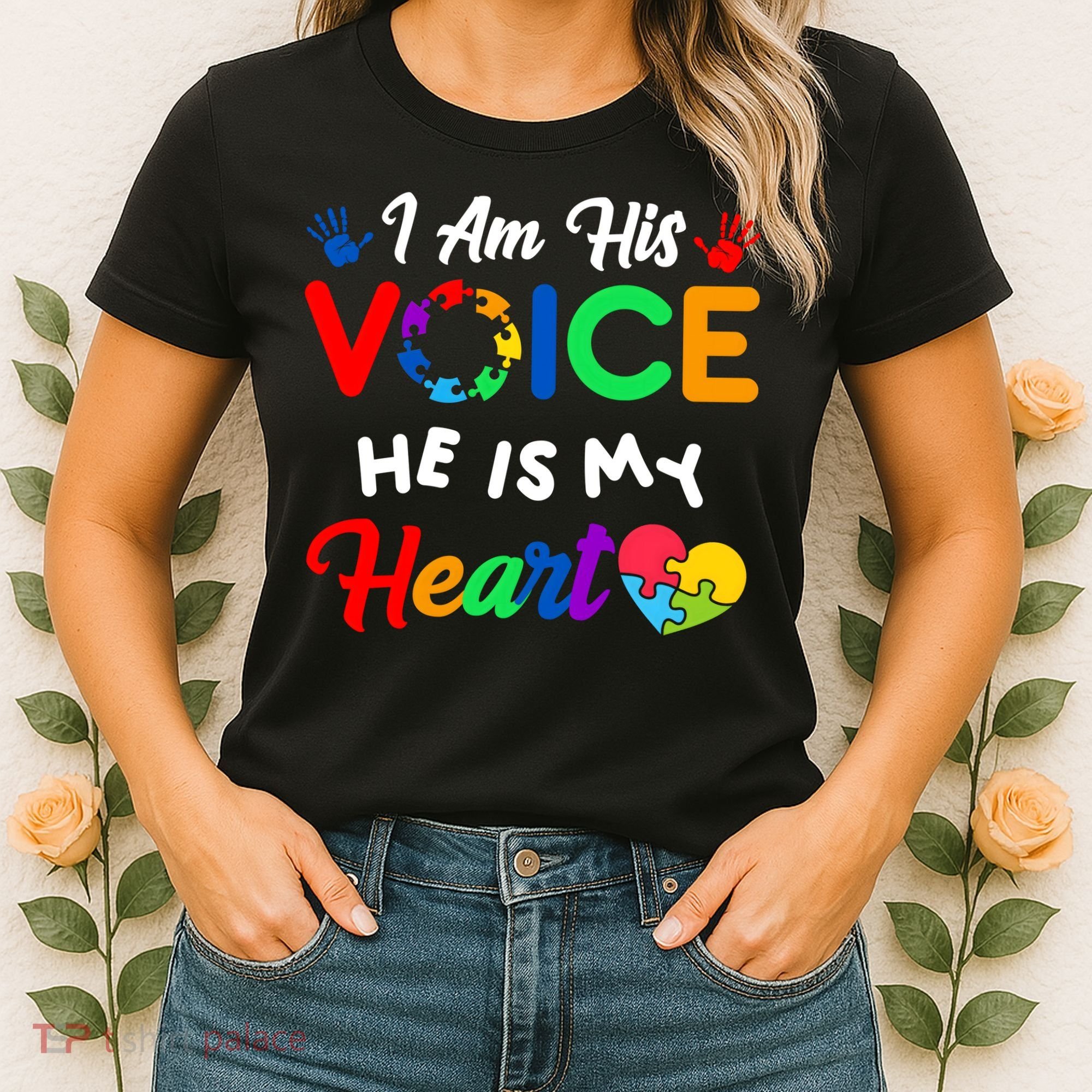 I Am His Voice He Is My Heart Autism Awareness Women's T-Shirt