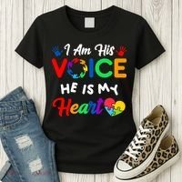 I Am His Voice He Is My Heart Autism Awareness Women's T-Shirt thumb 3