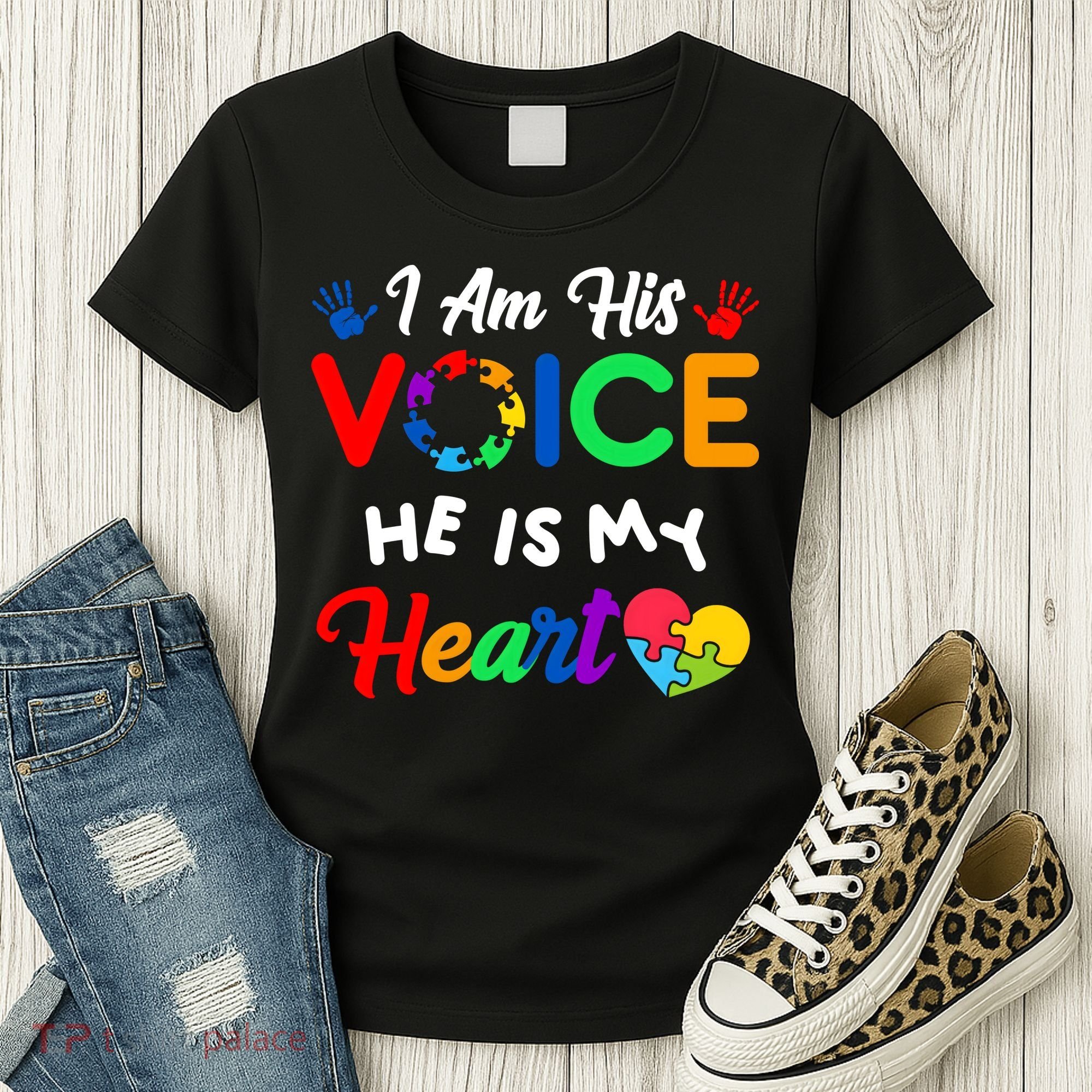 I Am His Voice He Is My Heart Autism Awareness Women's T-Shirt