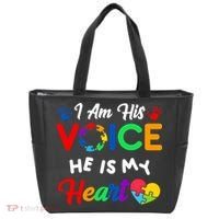 I Am His Voice He Is My Heart Autism Awareness Tote Bag thumb 0
