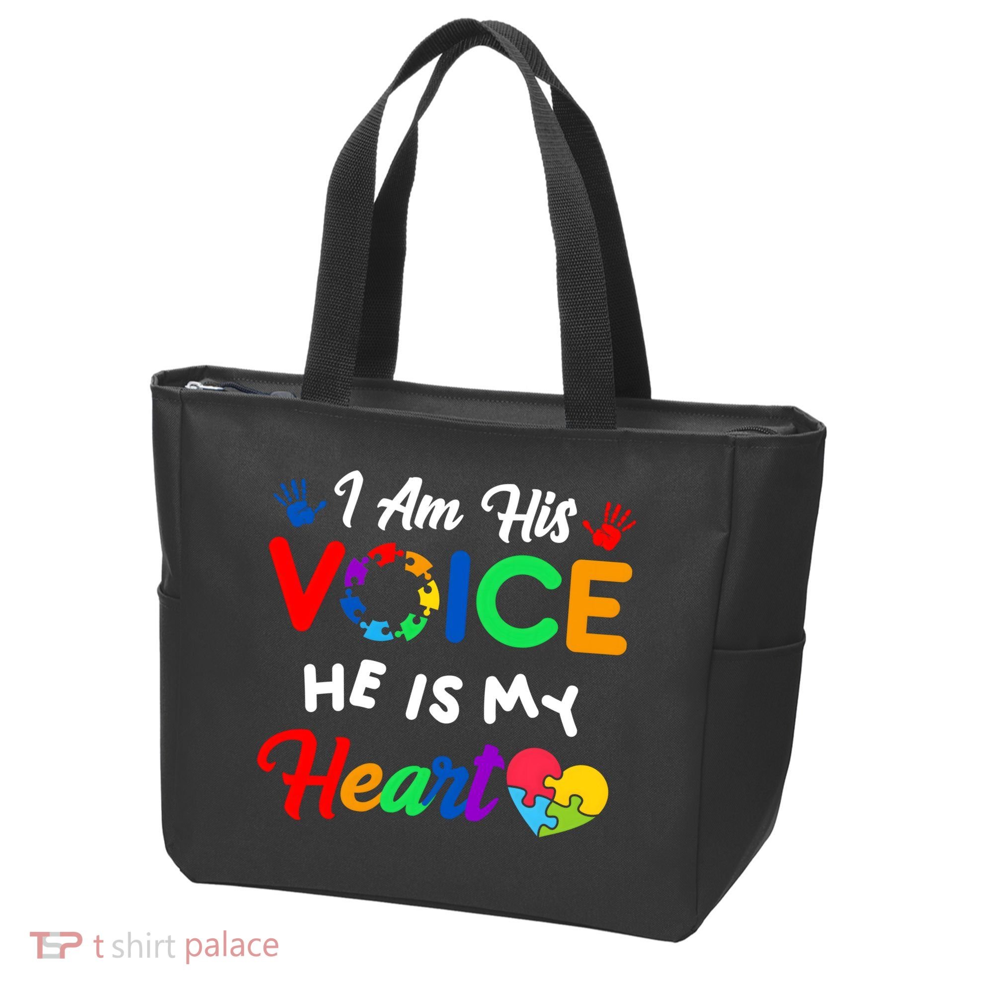 I Am His Voice He Is My Heart Autism Awareness Tote Bag