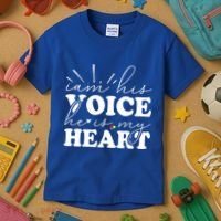 I Am His Voice He Is My Heart Autism Awareness Kids T-Shirt thumb 3