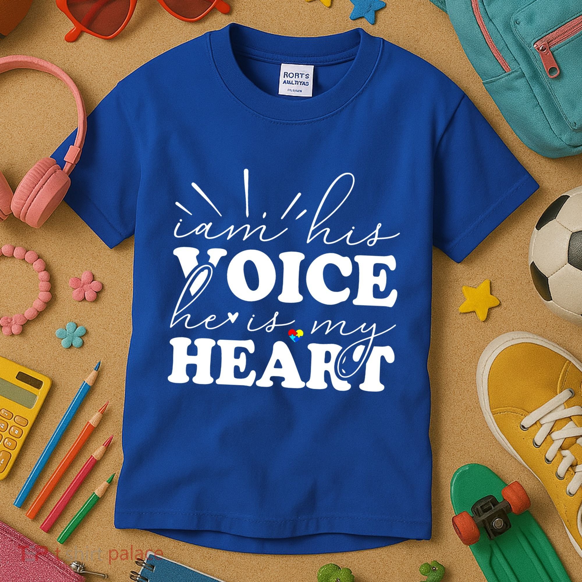 I Am His Voice He Is My Heart Autism Awareness Kids T-Shirt