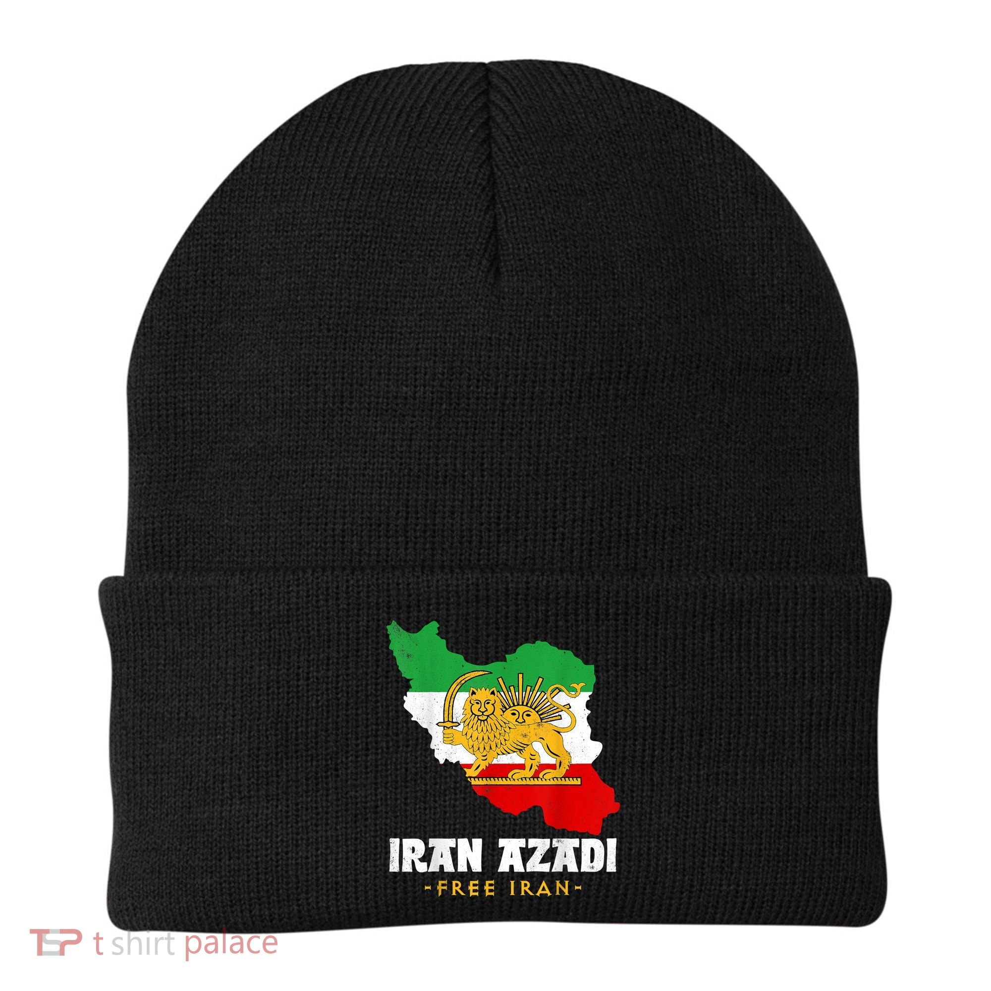 IRAN AZADI Iran Flag Map Lion Sun Sword Free Iran Revolution Beanie