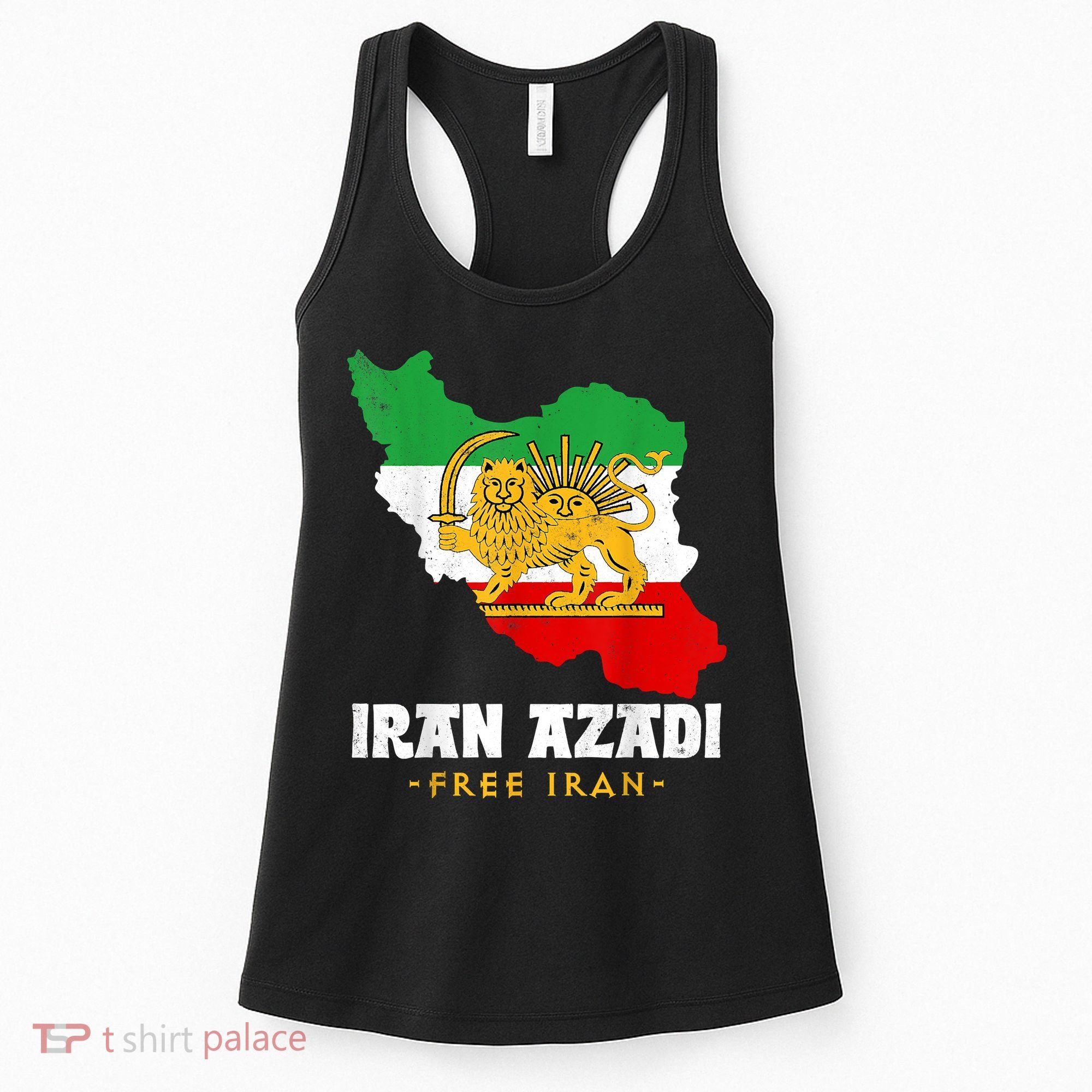 IRAN AZADI Iran Flag Map Lion Sun Sword Free Iran Revolution Women's Tank Top