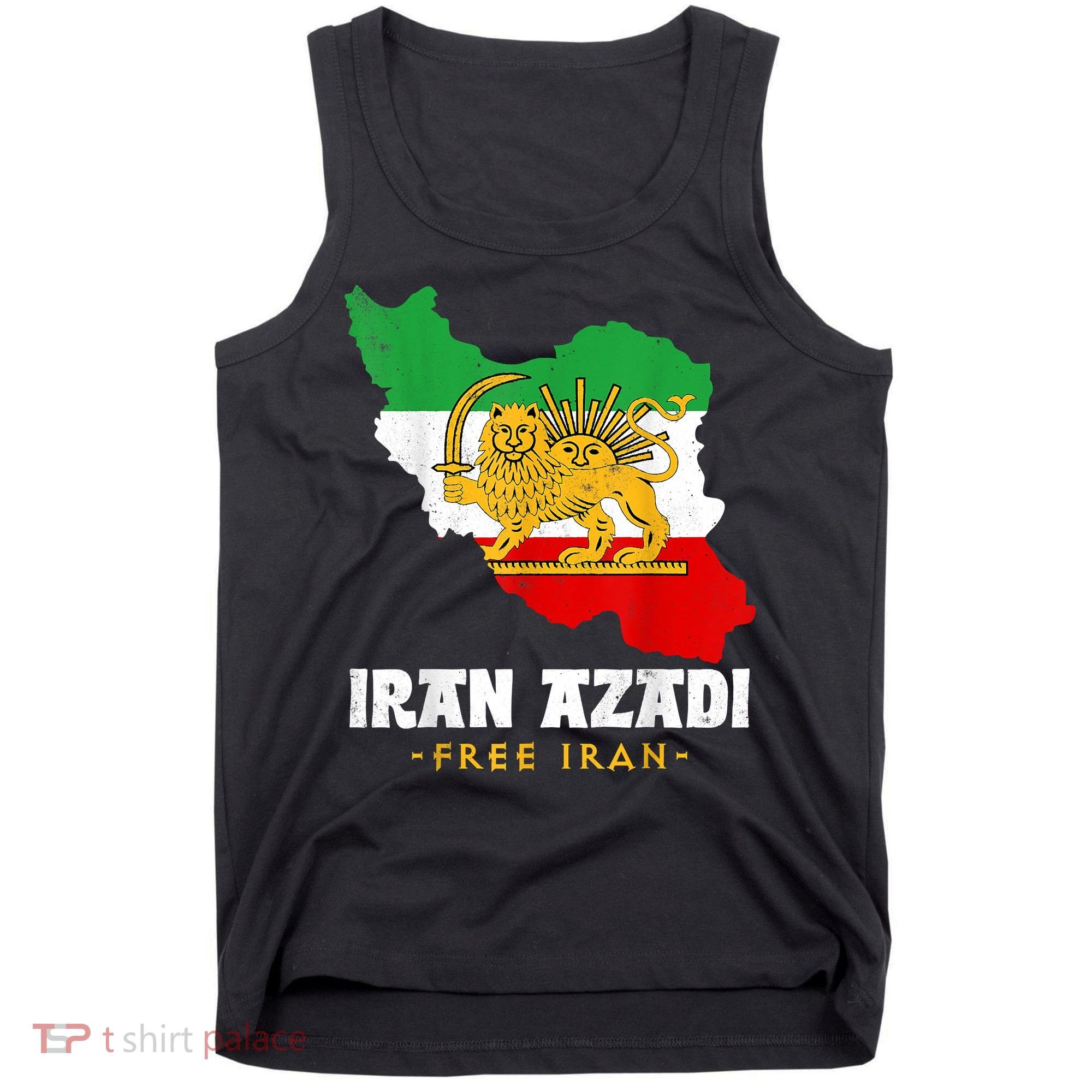 IRAN AZADI Iran Flag Map Lion Sun Sword Free Iran Revolution Tank Top
