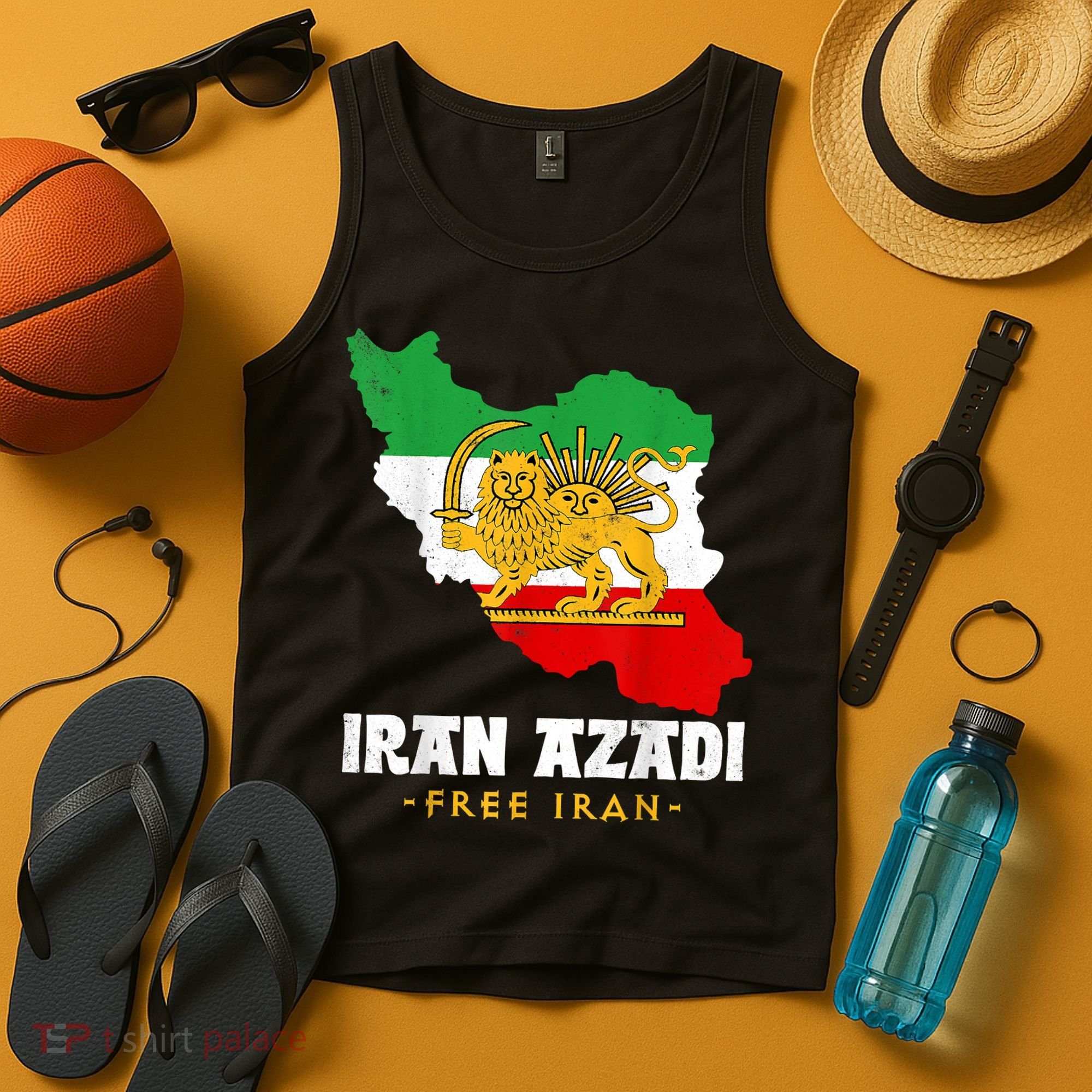 IRAN AZADI Iran Flag Map Lion Sun Sword Free Iran Revolution Tank Top