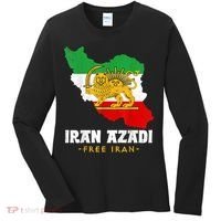 IRAN AZADI Iran Flag Map Lion Sun Sword Free Iran Revolution Women's Long Sleeve Shirt thumb 0