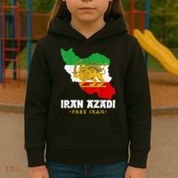 IRAN AZADI Iran Flag Map Lion Sun Sword Free Iran Revolution Kids Hoodie thumb 3