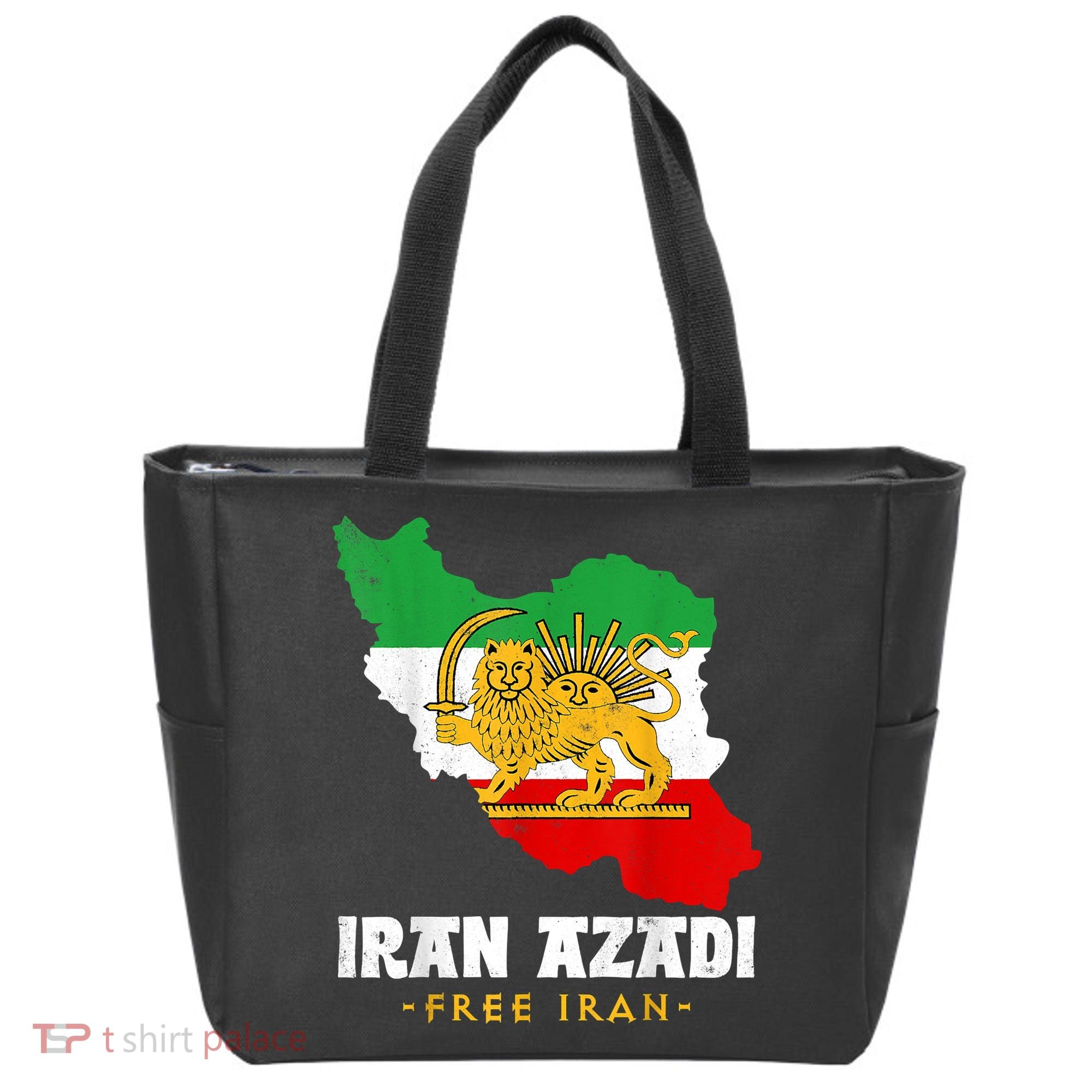 IRAN AZADI Iran Flag Map Lion Sun Sword Free Iran Revolution Tote Bag