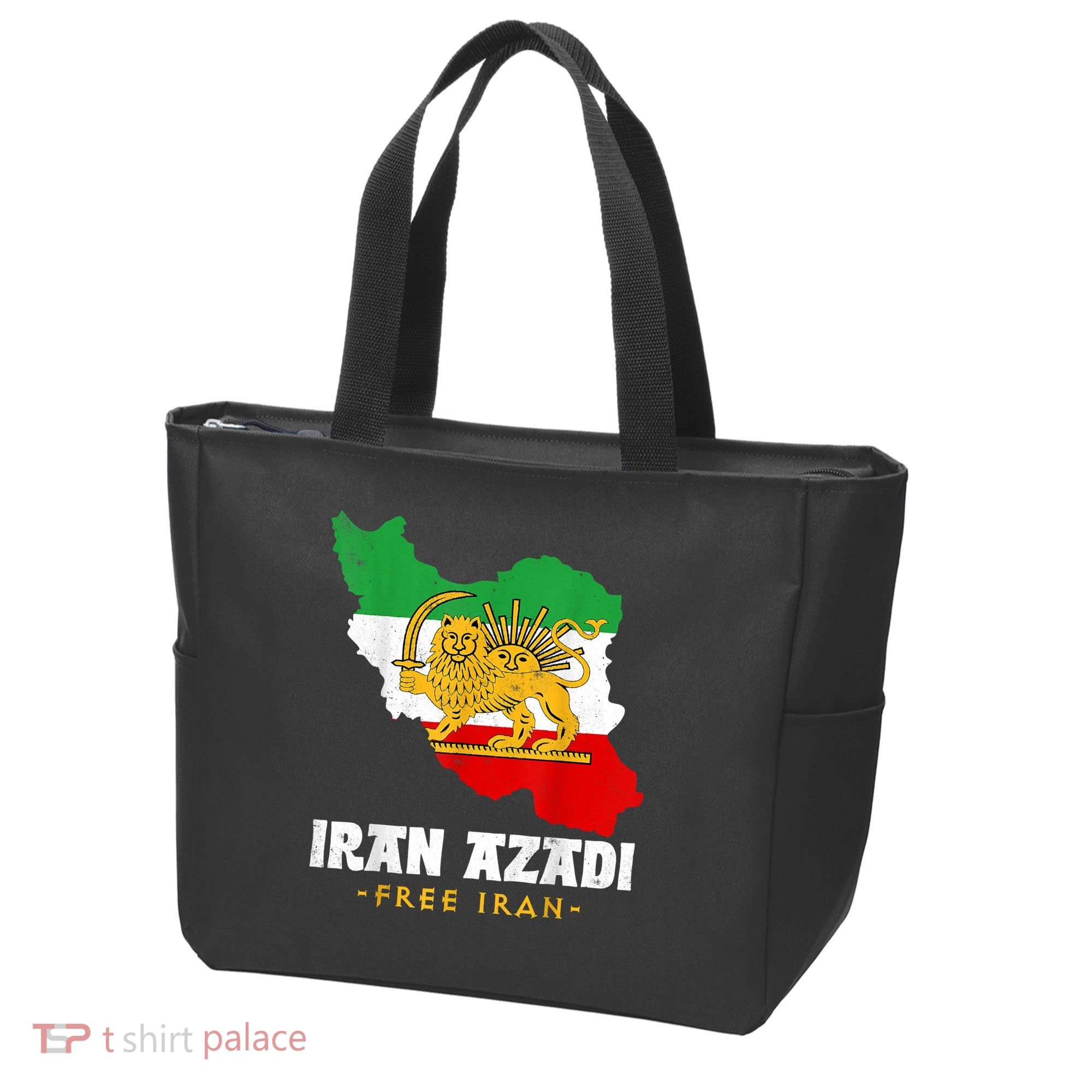 IRAN AZADI Iran Flag Map Lion Sun Sword Free Iran Revolution Tote Bag