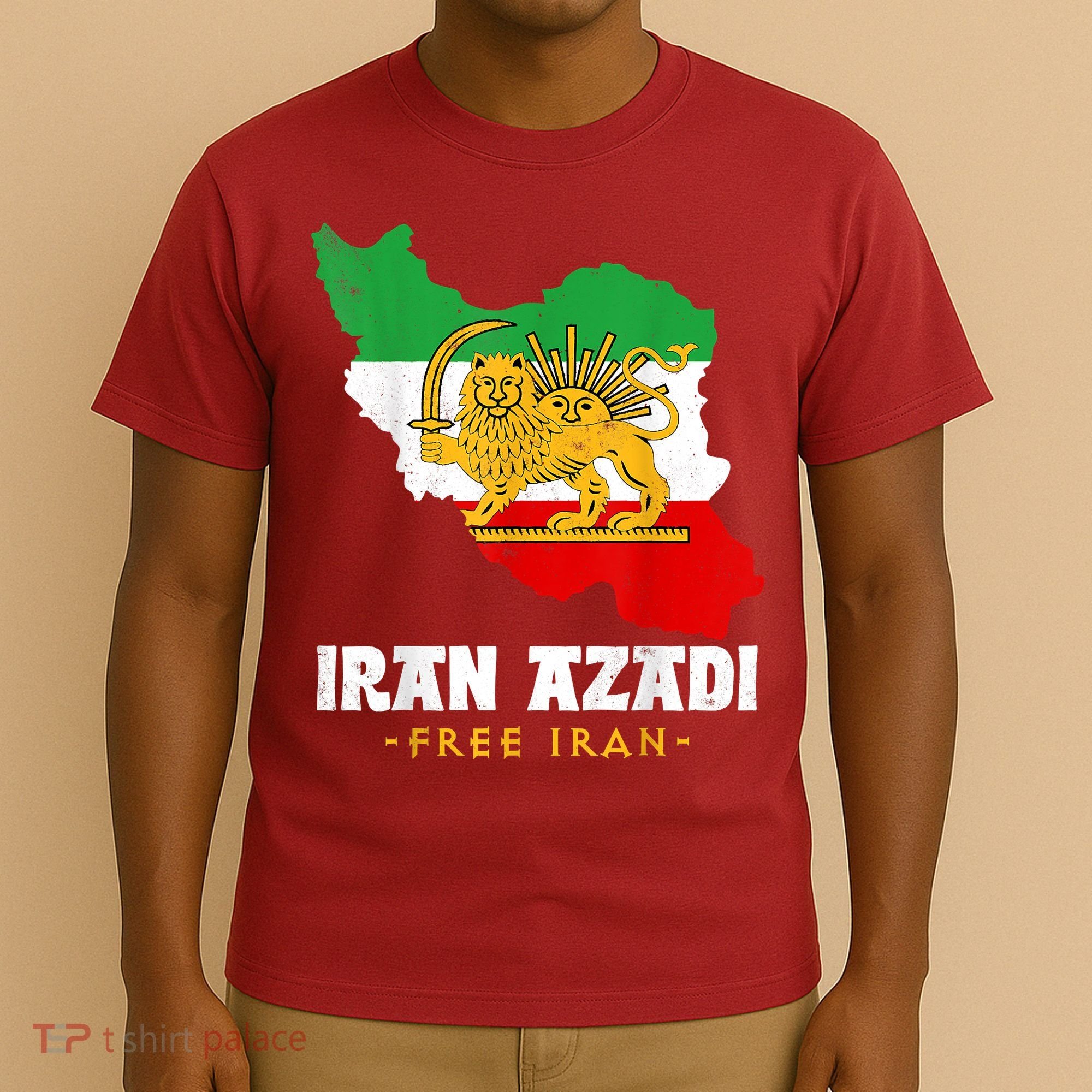 IRAN AZADI Iran Flag Map Lion Sun Sword Free Iran Revolution T-Shirt