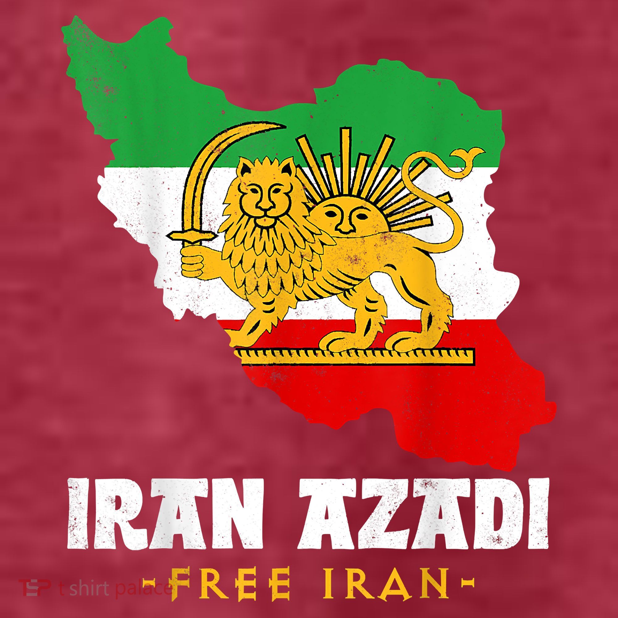 IRAN AZADI Iran Flag Map Lion Sun Sword Free Iran Revolution T-Shirt