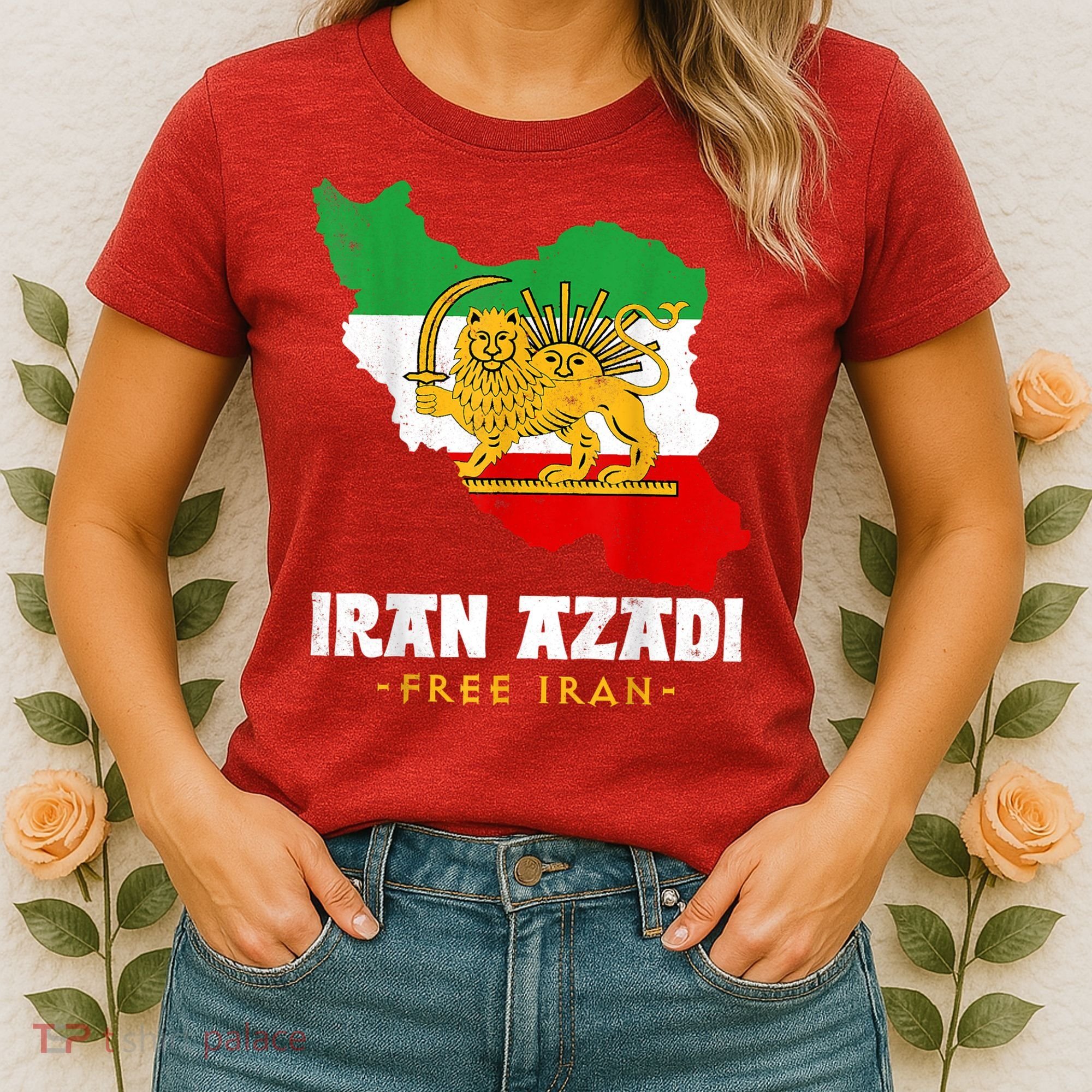 IRAN AZADI Iran Flag Map Lion Sun Sword Free Iran Revolution Women's T-Shirt