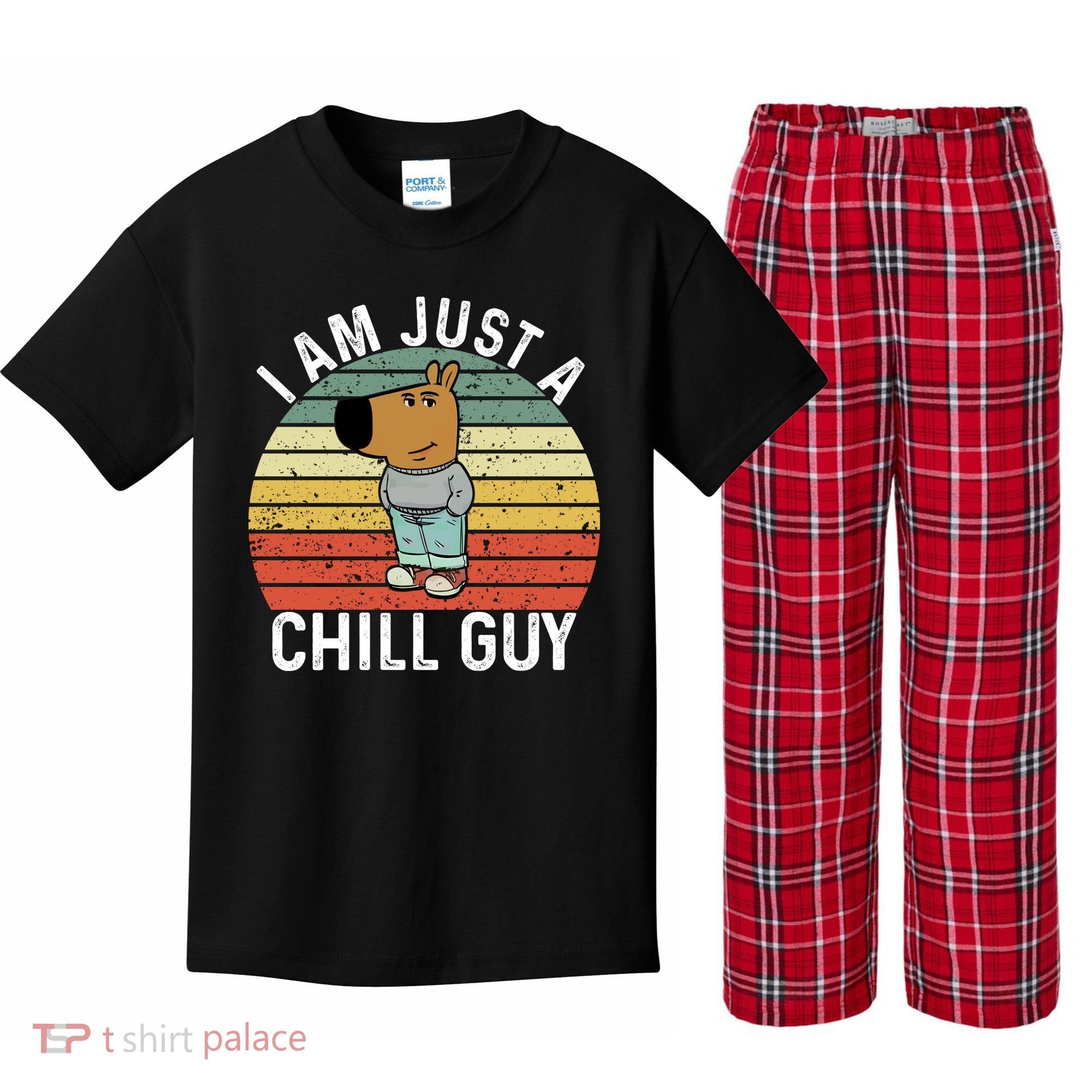 I Am Just A Chill Guy Chillguy Fun Meme Chillin Kids Plaid Pajama Set