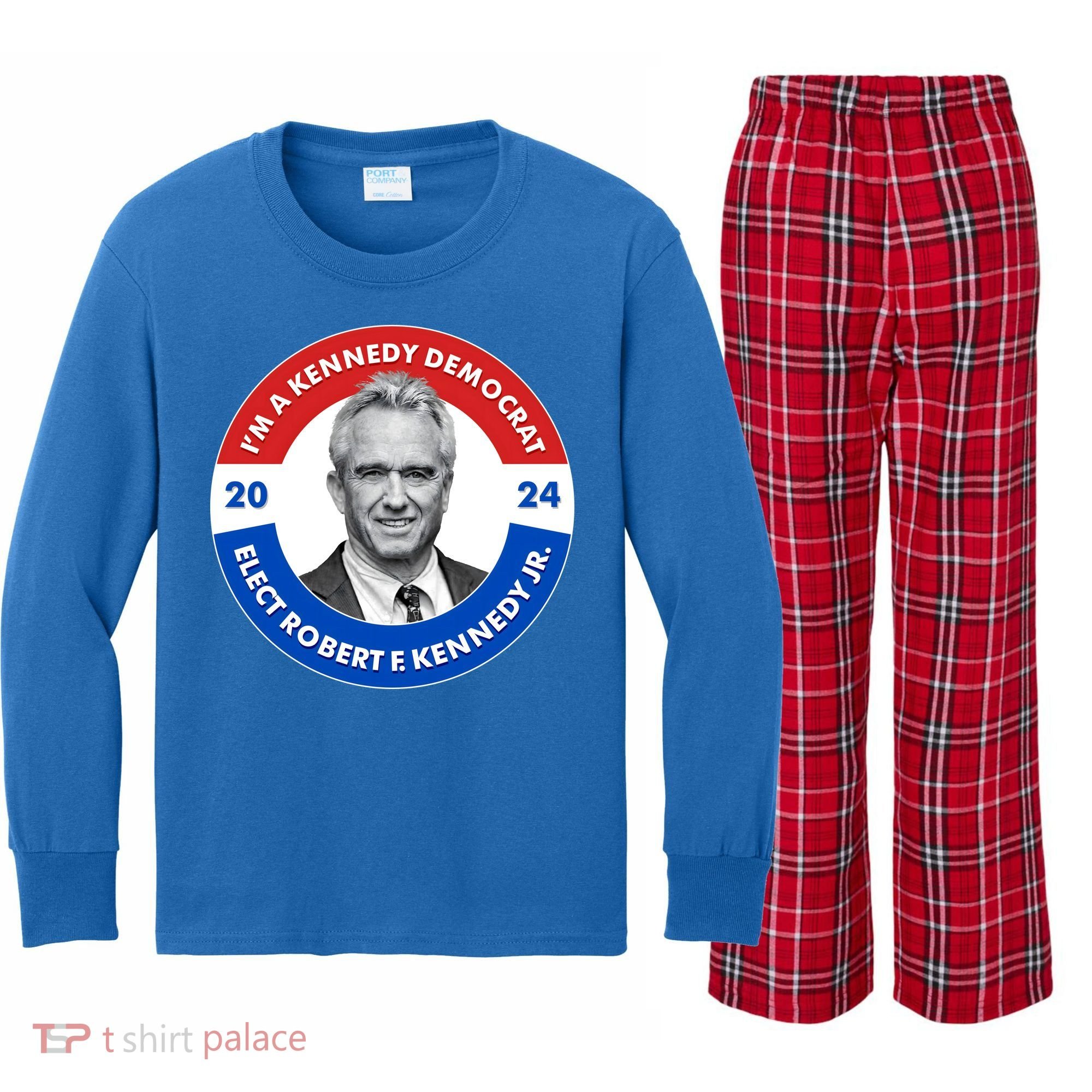 Im A Kennedy Democrat Elect Robert F Kennedy Jr For President Emblem Button Kids Long Sleeve Plaid Pajama Set