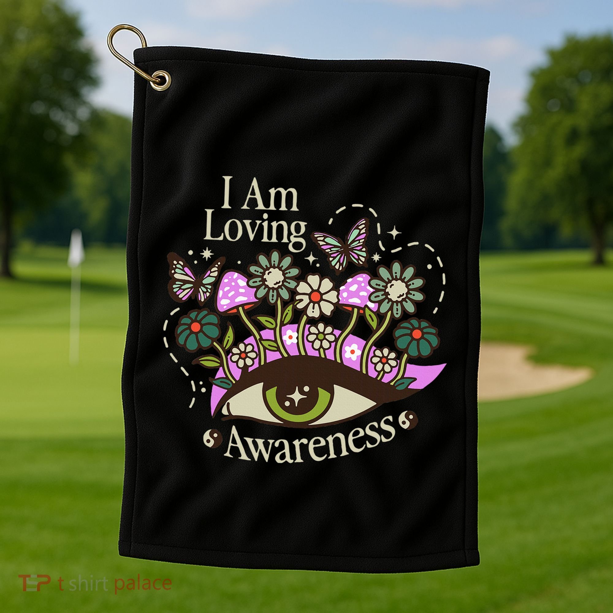 I Am Loving Awareness Ram Dass Mantra Mandala Golf Towel