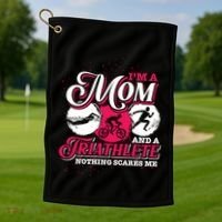 Im A Mom And A Triathlete Triathlon Cute Gift Golf Towel thumb 1