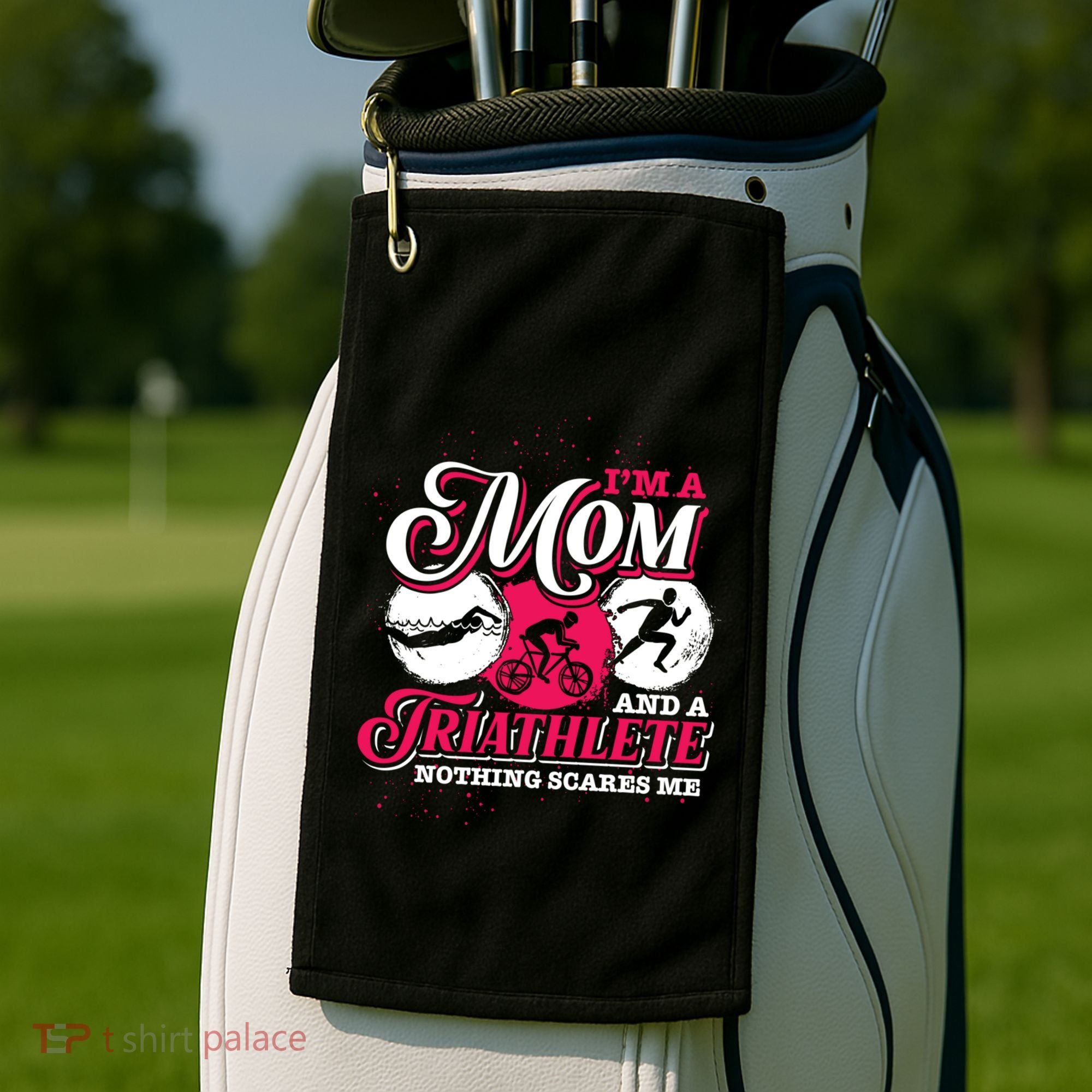 Im A Mom And A Triathlete Triathlon Cute Gift Golf Towel