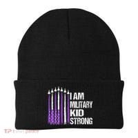 I Am Military Strong Purple Up Military Child Month Beanie thumb 0