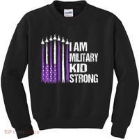 I Am Military Strong Purple Up Military Child Month Kids Sweatshirt thumb 0