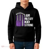 I Am Military Strong Purple Up Military Child Month Kids Hoodie thumb 4