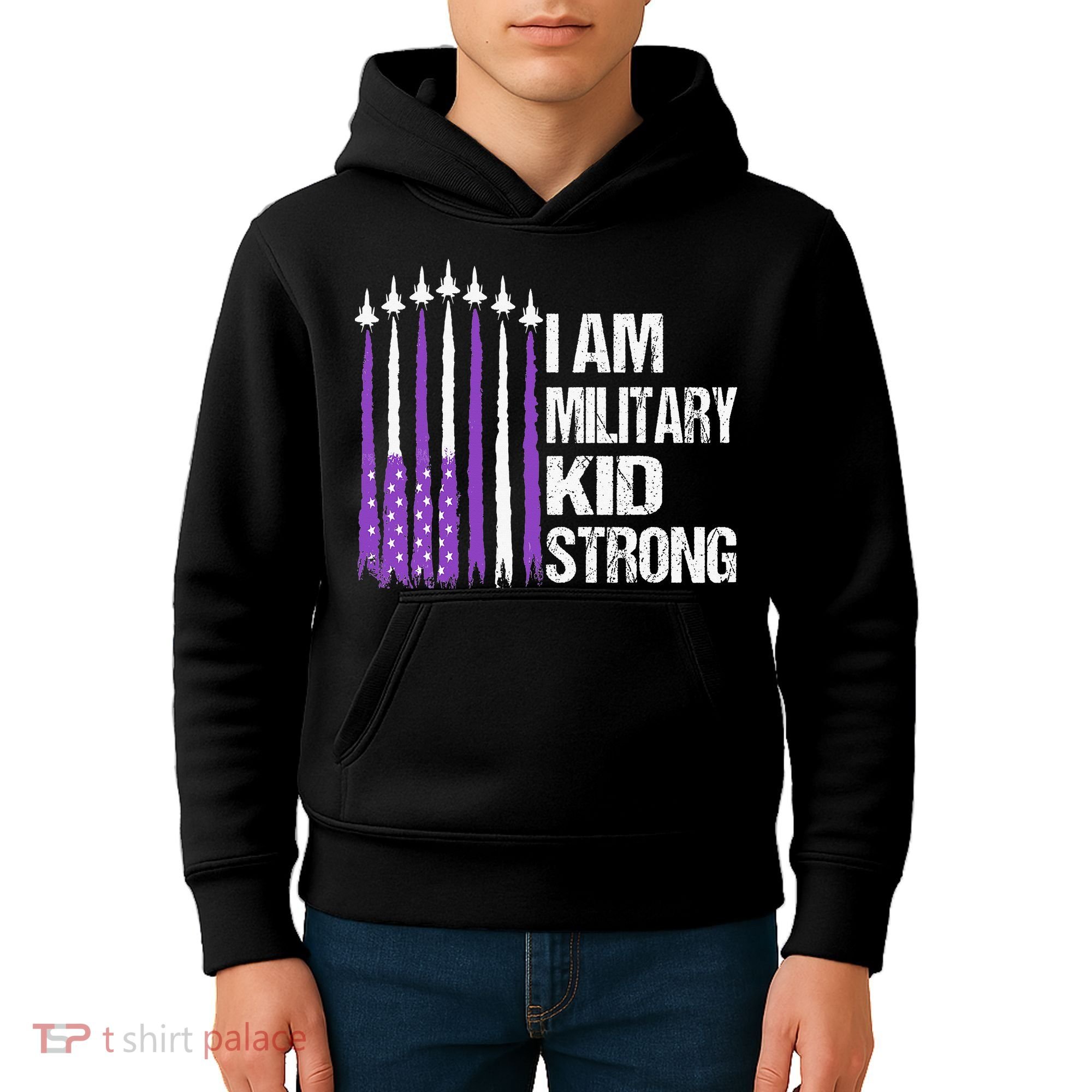 I Am Military Strong Purple Up Military Child Month Kids Hoodie
