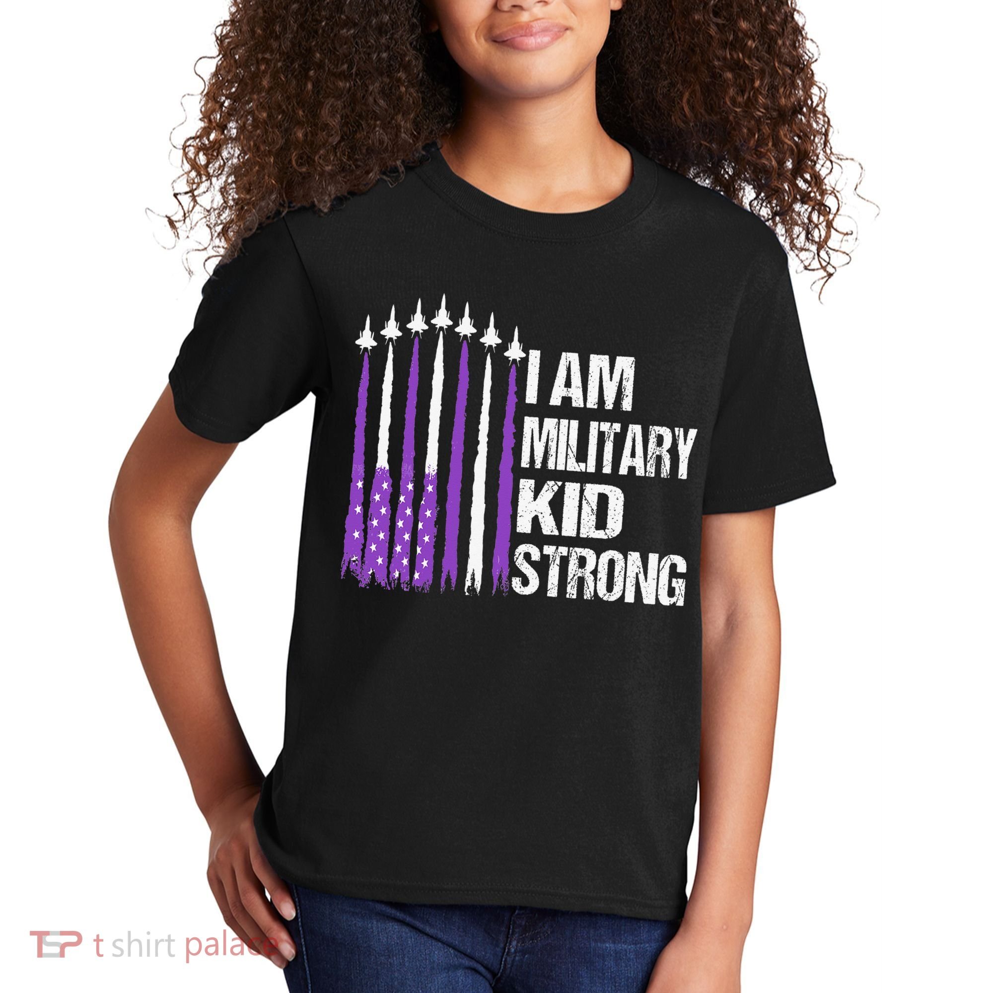 I Am Military Strong Purple Up Military Child Month Kids T-Shirt