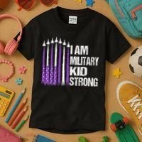 I Am Military Strong Purple Up Military Child Month Kids T-Shirt thumb 3