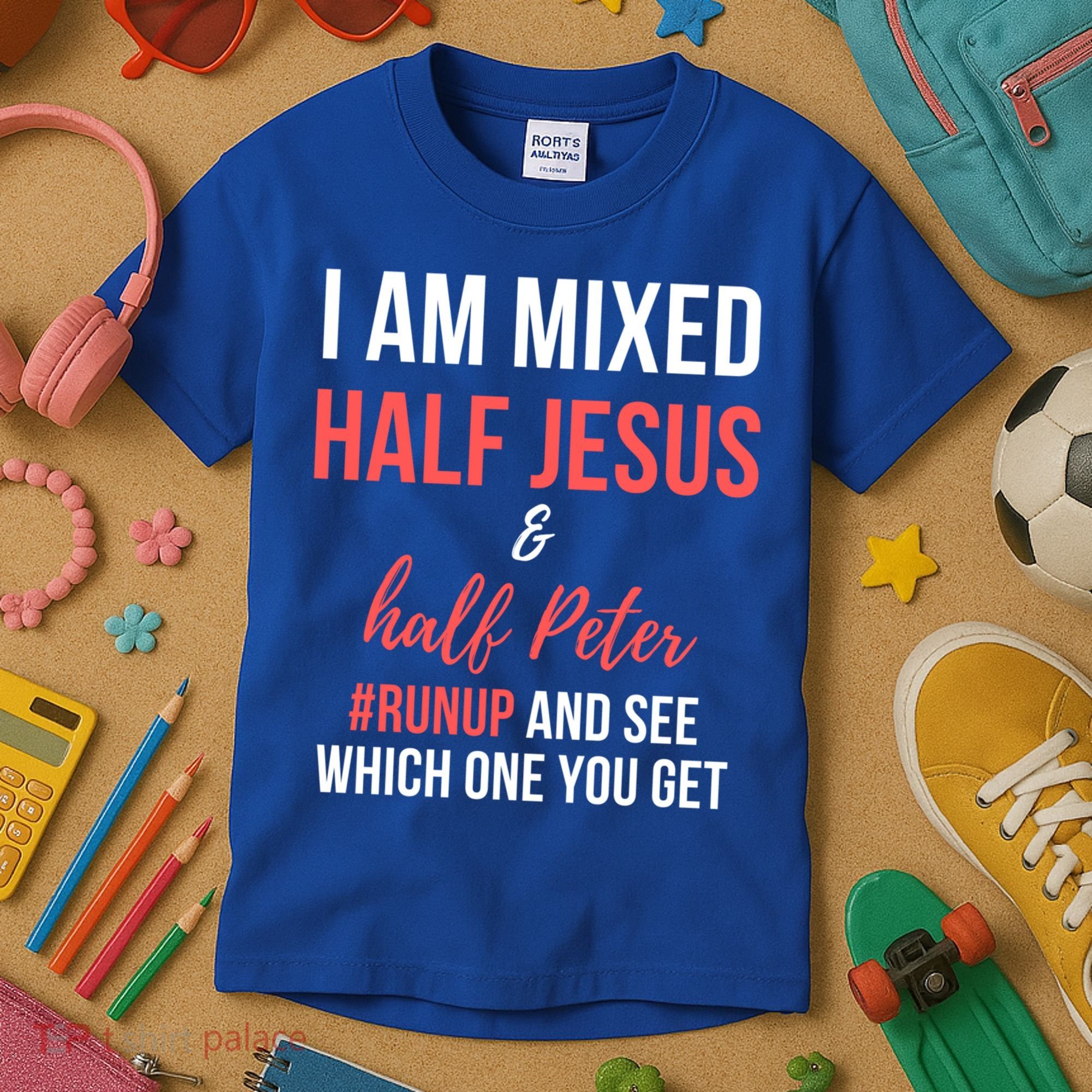 I Am Mixed Half Jesus And Half Peter #Runup And See Gift Kids T-Shirt