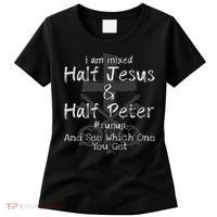I Am Mixed Half Jesus And Half Peter Christian Runup Gift Women's T-Shirt thumb 0