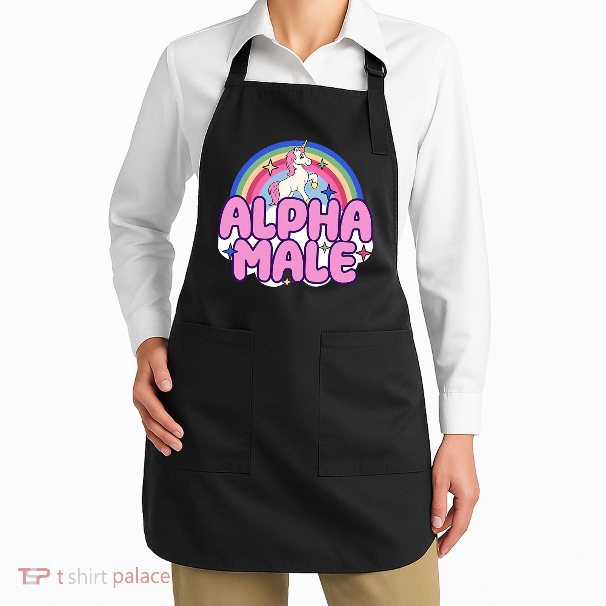 Ironic Alpha Male Unicorn Rainbow Funny Apron