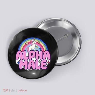 Ironic Alpha Male Unicorn Rainbow Funny Button