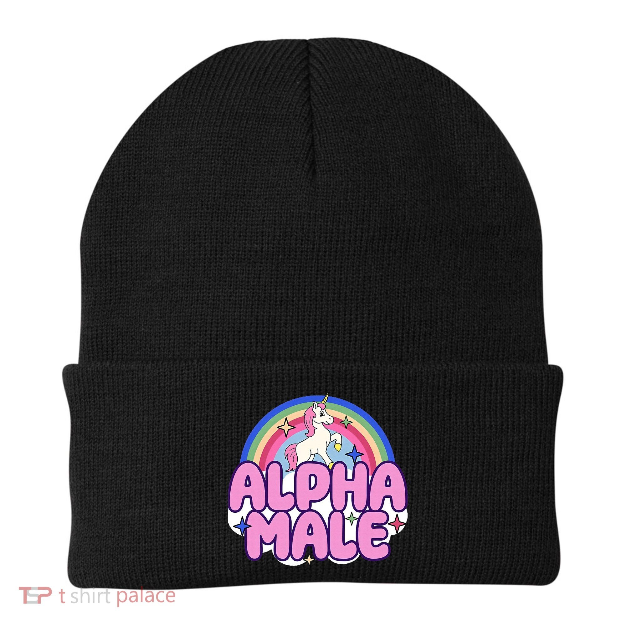 Ironic Alpha Male Unicorn Rainbow Funny Beanie