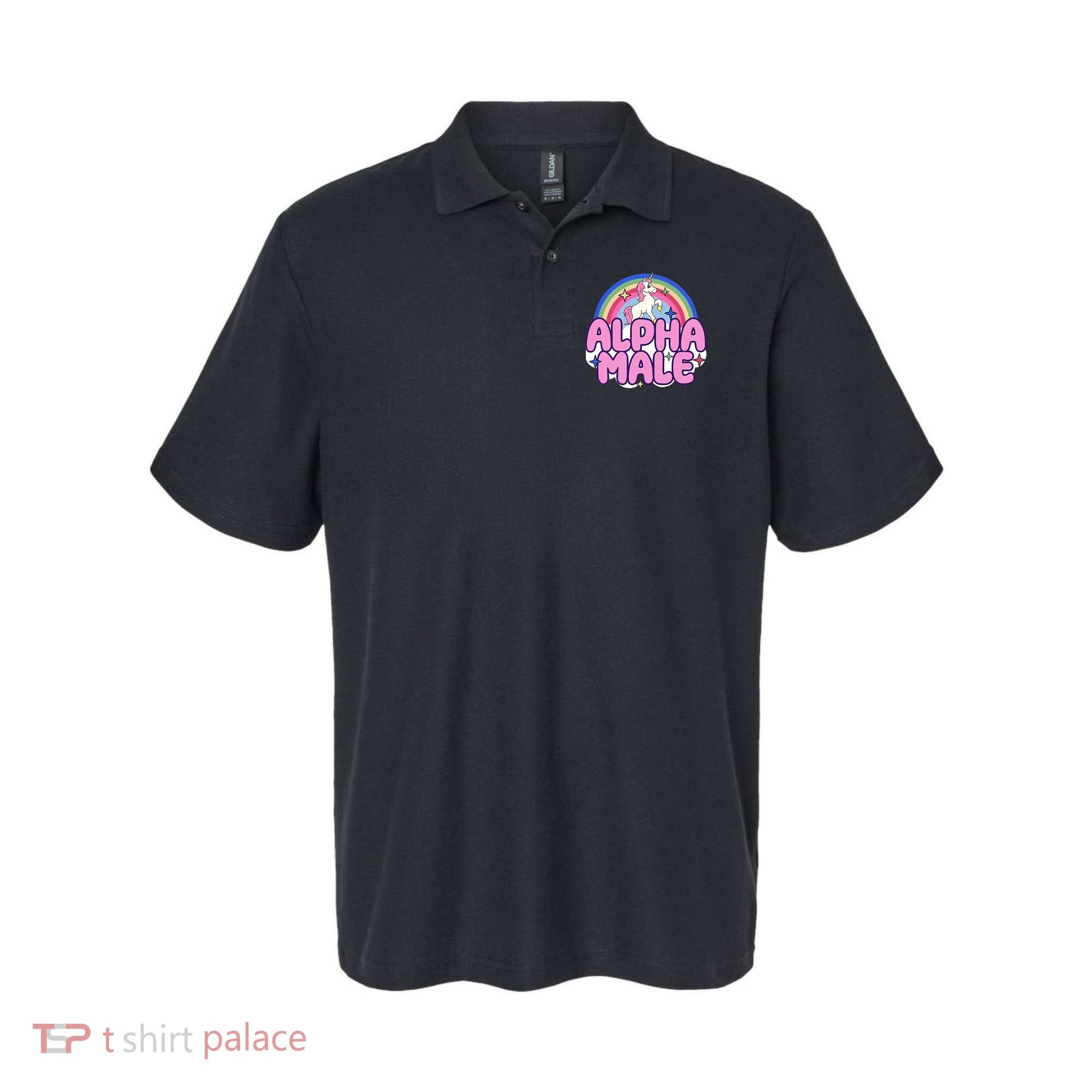 Ironic Alpha Male Unicorn Rainbow Funny Polo