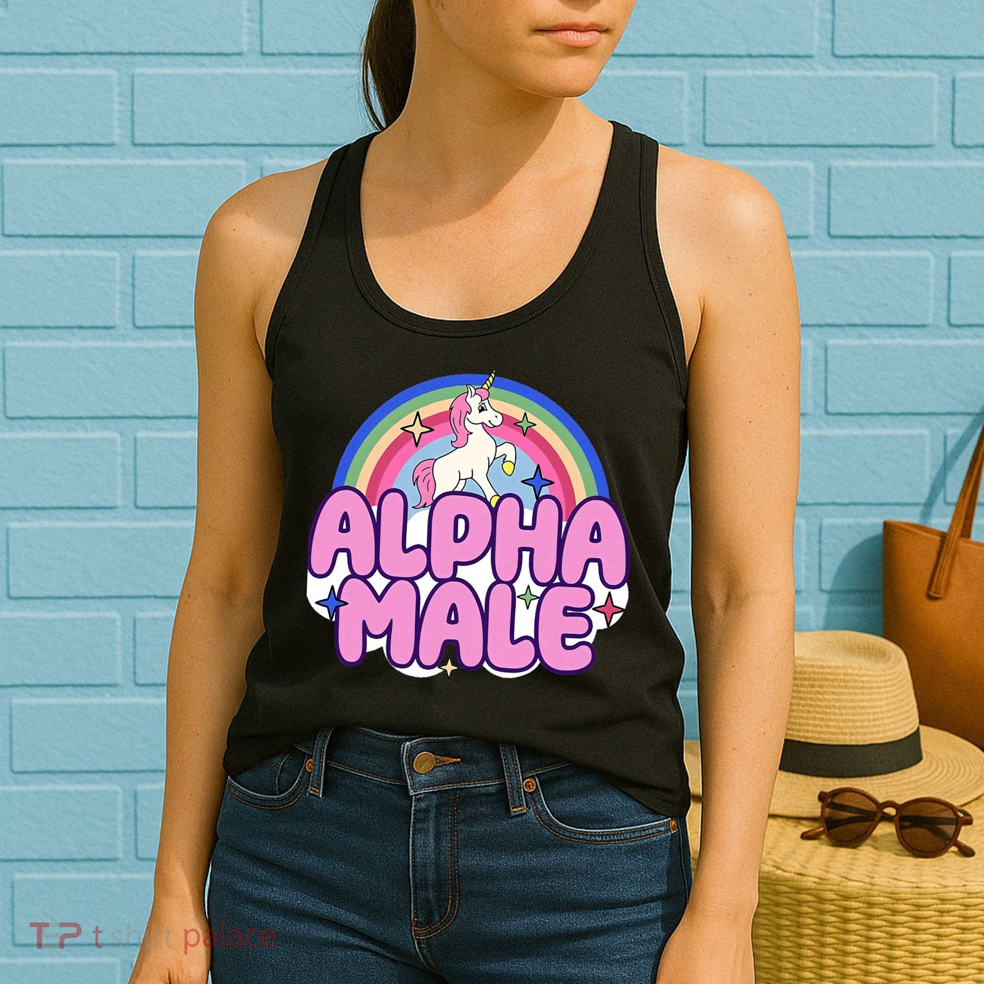 Ironic Alpha Male Unicorn Rainbow Funny Women's Tank Top