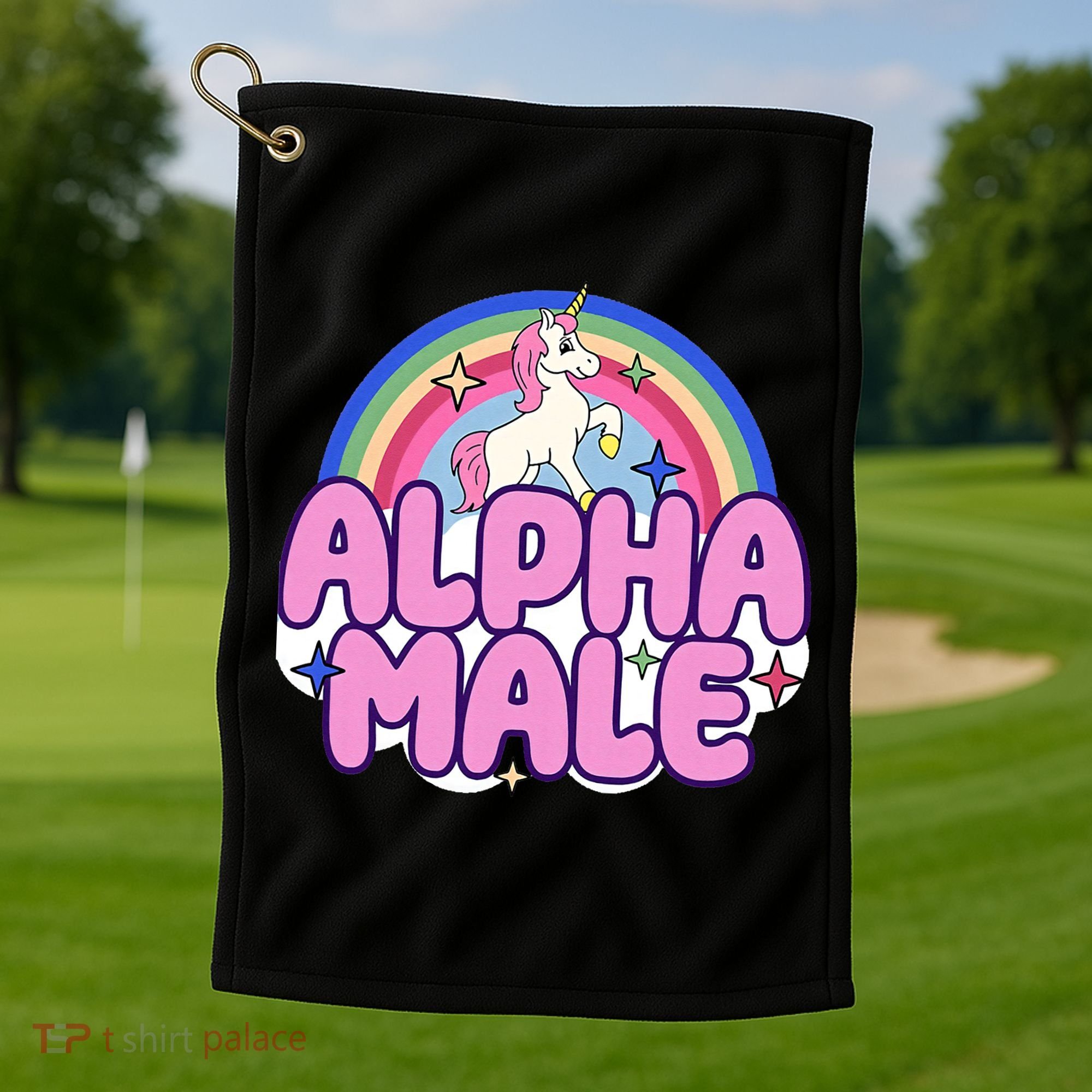 Ironic Alpha Male Unicorn Rainbow Funny Golf Towel