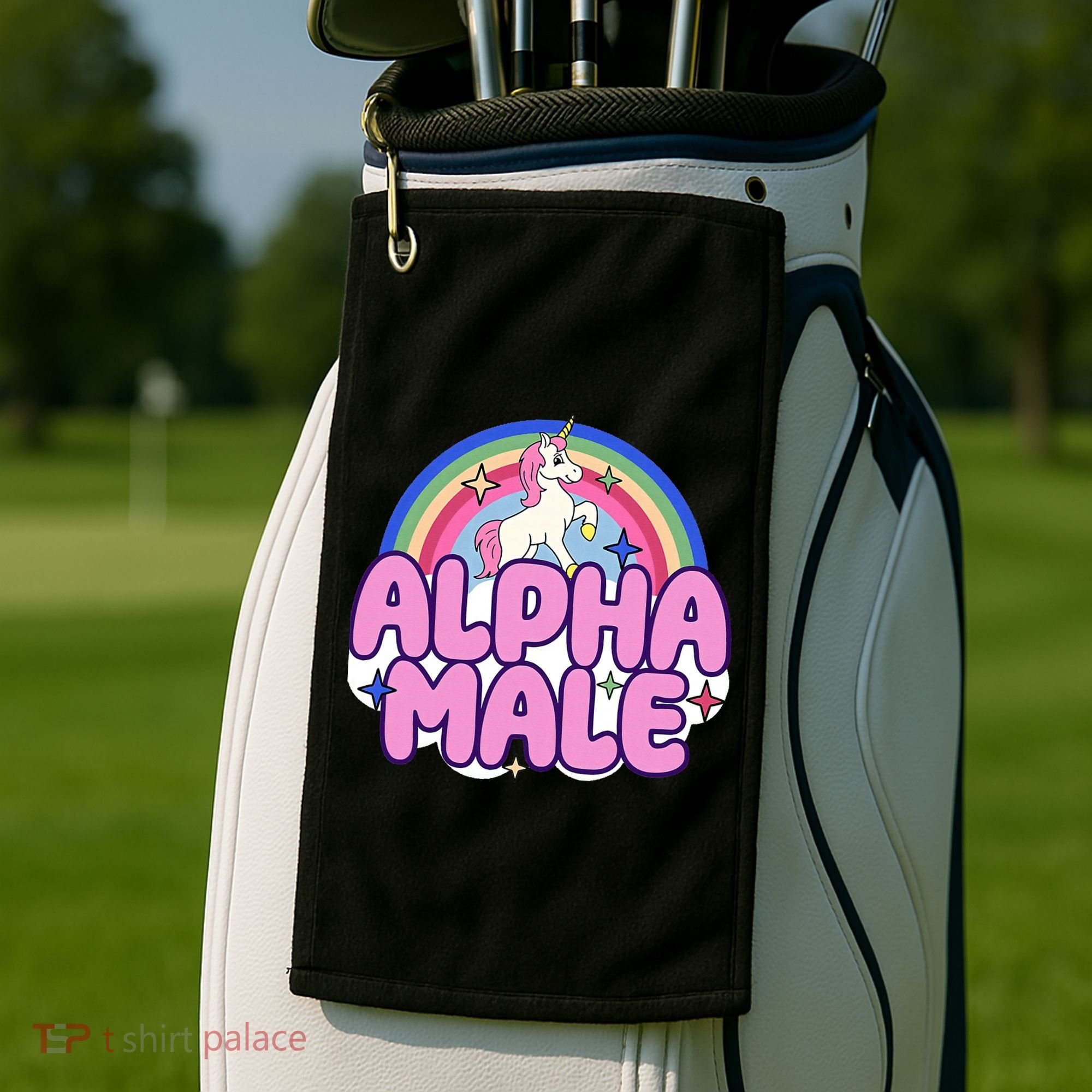 Ironic Alpha Male Unicorn Rainbow Funny Golf Towel